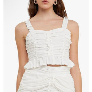 Endless Rose Women's Ruffled Ruched Cropped Top White Size S NWT